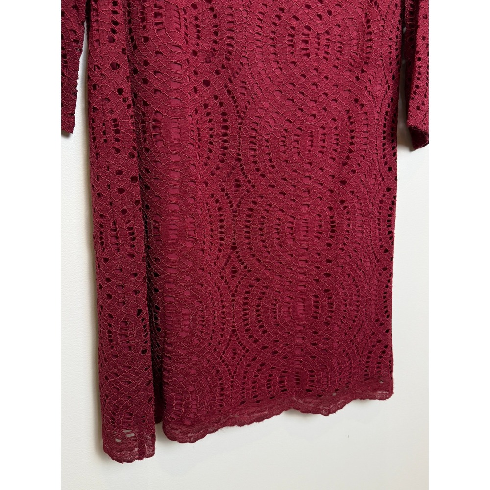 J. Crew‎ Factory 2 Lace Overlay Shift Dress Burgundy Red Romantic Church Modest - Picture 9 of 12